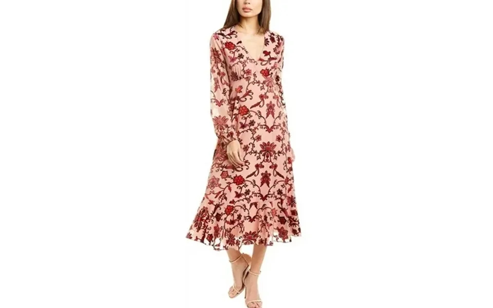 Nicole Miller Artelier Red Ruffle-hem Floral-print Long Sleeve Dress Us 10