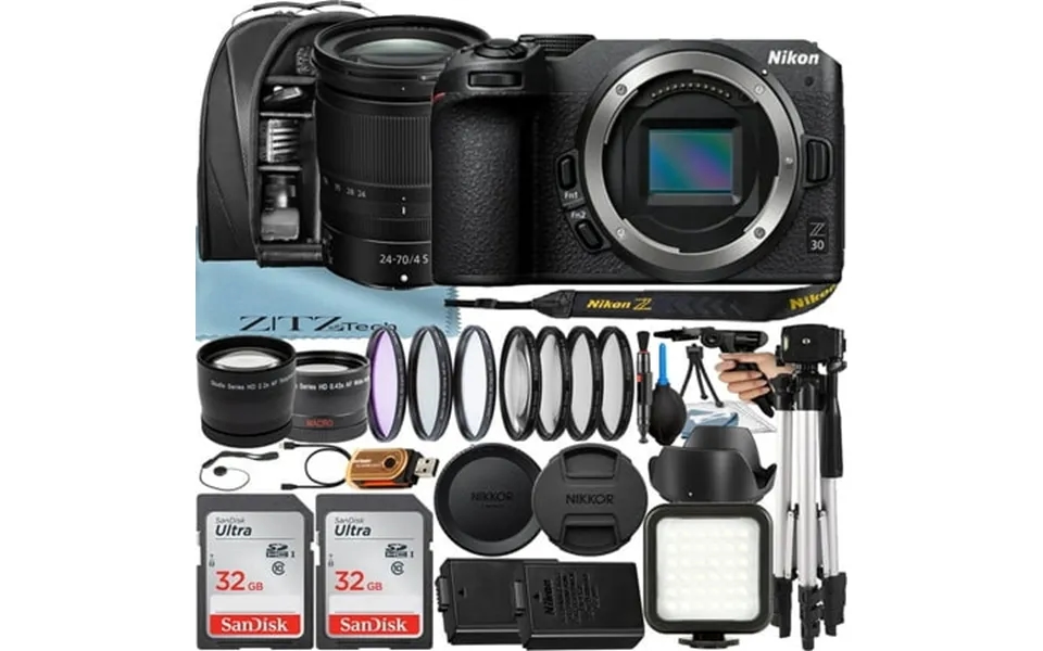 Nikon Z30 Mirrorless Camera With Nikkor Z 24-70mm F 4 S Lens 2 Pack 32gb Sandisk Card Case Tripod Zeetech Accessory Bund