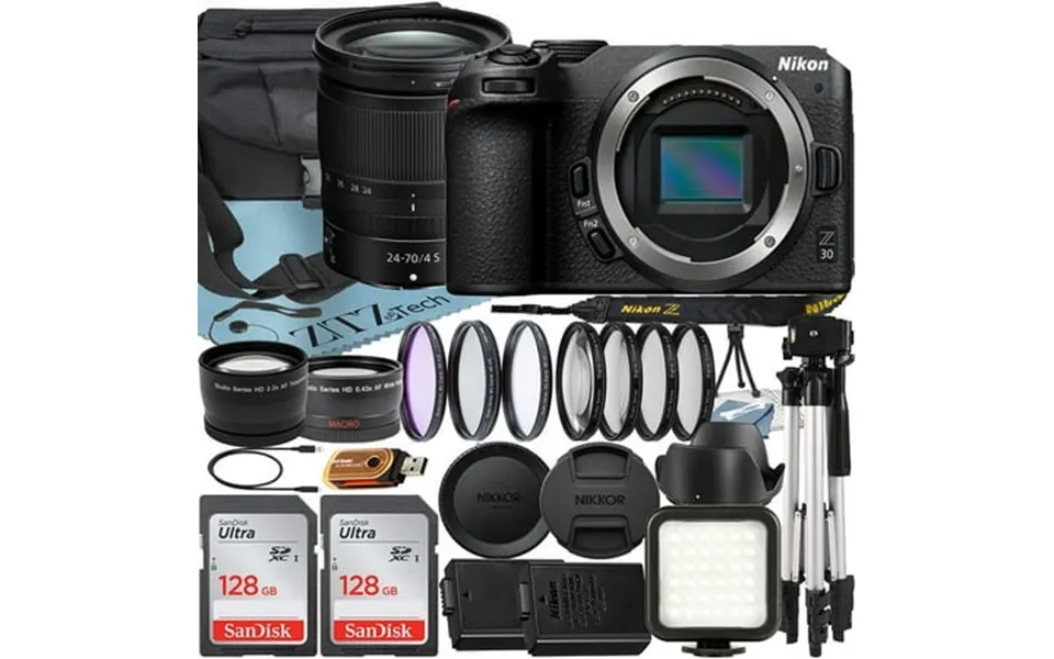 Nikon Z30 Mirrorless Camera With Nikkor Z 24-70mm F 4 S Lens Sandisk 128gb Card Case Telephoto Tripod Zeetech Accessory