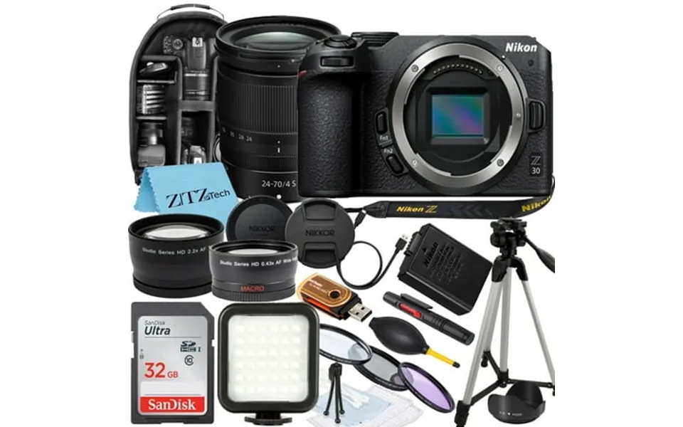 Nikon Z30 Mirrorless Camera With Nikkor Z 24-70mm F 4 S Lens Sandisk 32gb Memory Card Backpack Flash Tripod And Zeetech