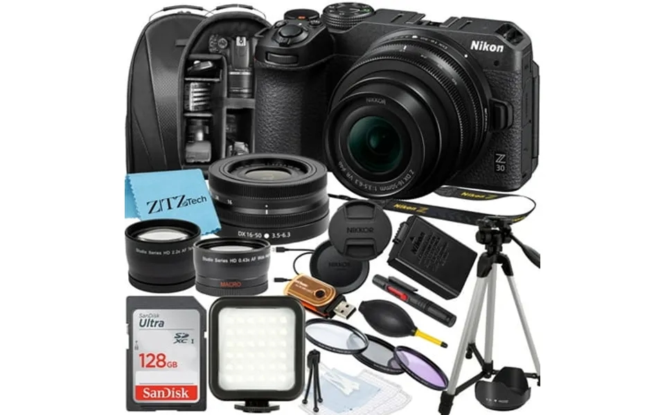 Nikon Z30 Mirrorless Camera With Nikkor Z Dx 16-50mm Vr Zoom Lens Sandisk 128gb Memory Card Backpack Flash Tripod And Ze