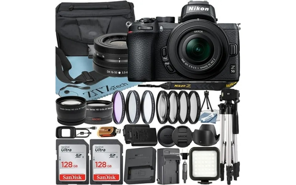 Nikon Z50 Mirrorless Camera With Nikkor Z Dx 16-50mm Vr Zoom Lens Sandisk 128gb Card Case Telephoto Tripod Zeetech Acces
