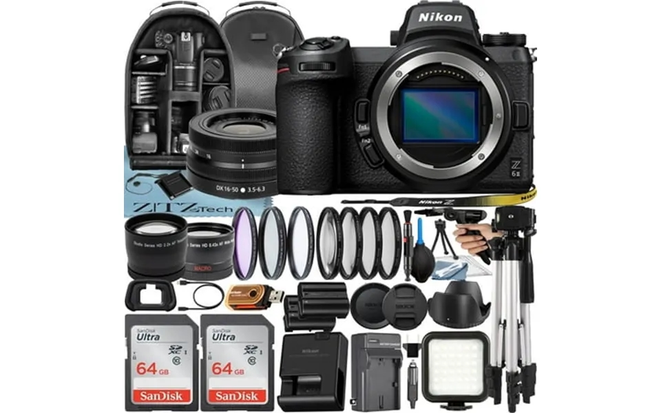 Nikon Z6 Ii Mirrorless Camera With Nikkor Z Dx 16-50mm Vr Lens 2 Pack 64gb Sandisk Card Case Tripod Zeetech Accessory Bu