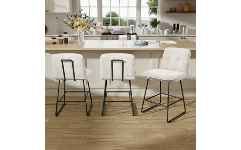 Ninecer Counter Height Bar Stools Set Of 3 26 Inch Upholstered Bar Stools With Low Back Boucle Fabric Square Seat Bar Ch