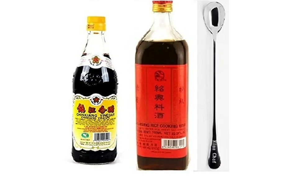 Ninechef Bundle - Chinkiang Vinegar Shaohsing Shaoxing Rice Cooking Wine 750ml 1 Ninechef Brand Long Handle Spoon
