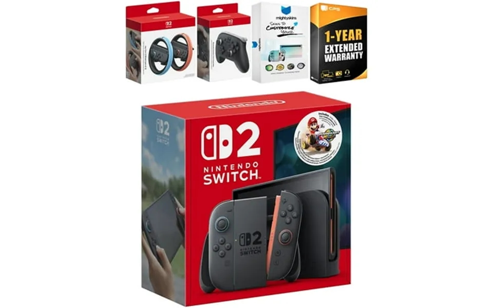Nintendo Switch 2 Mario Kart World Bundle With Pro Controller Joy Con Wheel Mightyskins Code And 1 Cps Year Extended War
