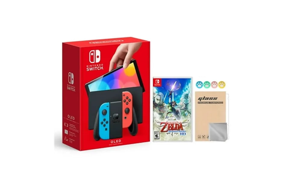 Nintendo Switch 2021 New Oled Model Neon Red And Blue Joy-con 64gb Console Hd Screen And Lan-port Dock With The Legend O
