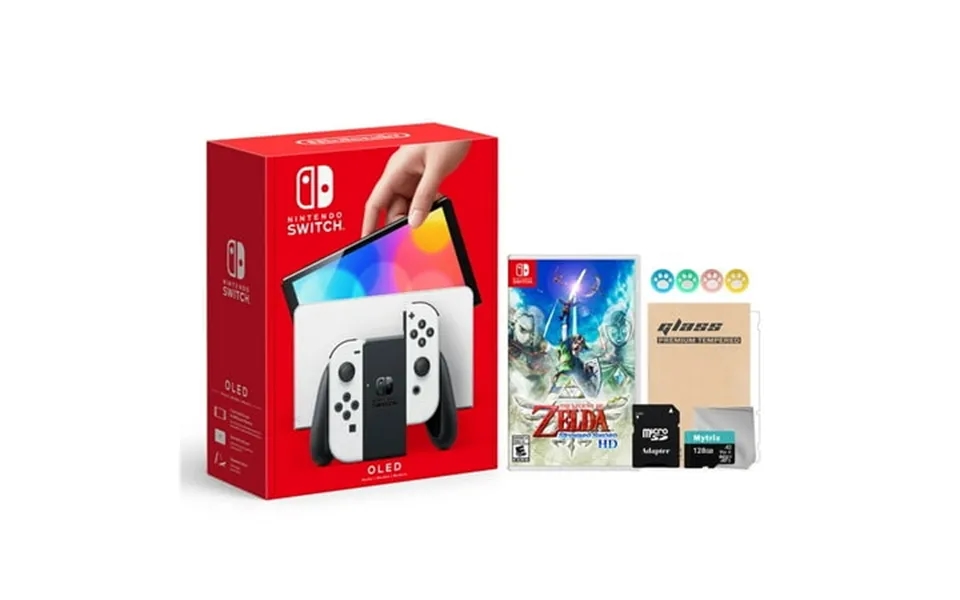 Nintendo Switch Oled Model White Joy Con 64gb Console Improved Hd Screen And Lan-port Dock With The Legend Of Zelda Skyw