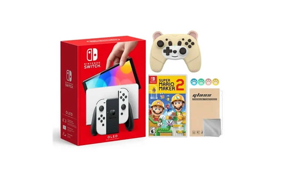 Nintendo Switch Oled Model White Joy Con 64gb Console Improved Hd Screen & Lan-port Dock With Super Mario Maker 2 And My
