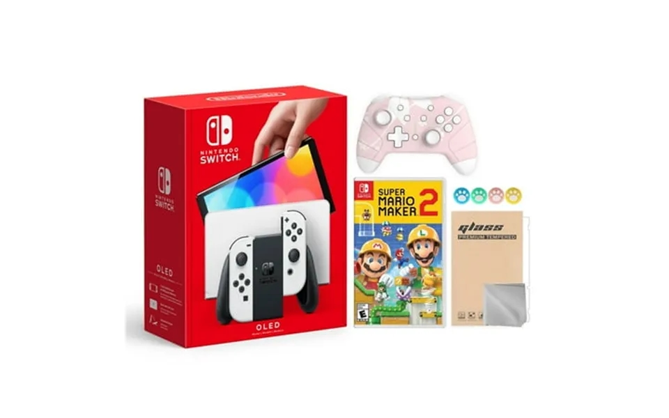 Nintendo Switch Oled Model White Joy Con 64gb Console Improved Hd Screen & Lan-port Dock With Super Mario Maker 2 And My