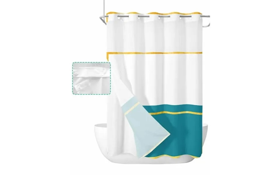 No Hook Shower Curtain With Snap In Liner Geometric Modern Art Yellow Stripes White Blue-green Hotel Shower Curtains For