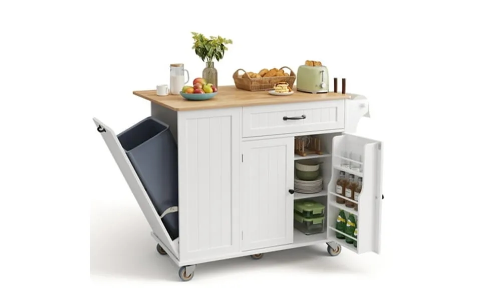 Noelse Kitchen Island With Storage Rolling Island Table On Wheels With Cart Drop Leaf And Trash Can Storage Portable Isl