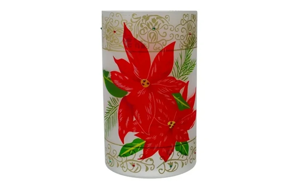 Northlight 10 Hand-painted Red Poinsettias And Gold Flameless Glass Christmas Candle Holder