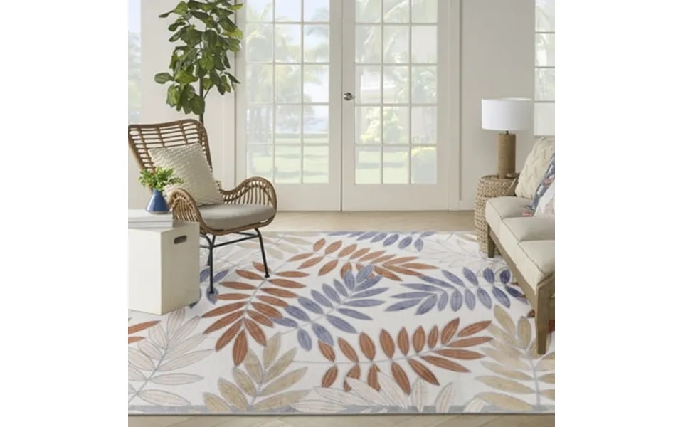 Nourison Aloha Outdoor Blue Mocha 9 X 12 Area Rug 9x12
