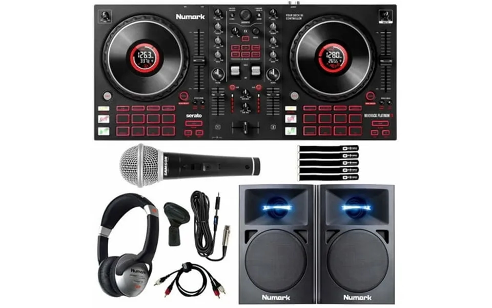 Numark Mixtrack Platinum Fx 4-deck Dj Controller With 3 Powered Desktop Dj Monitors Package