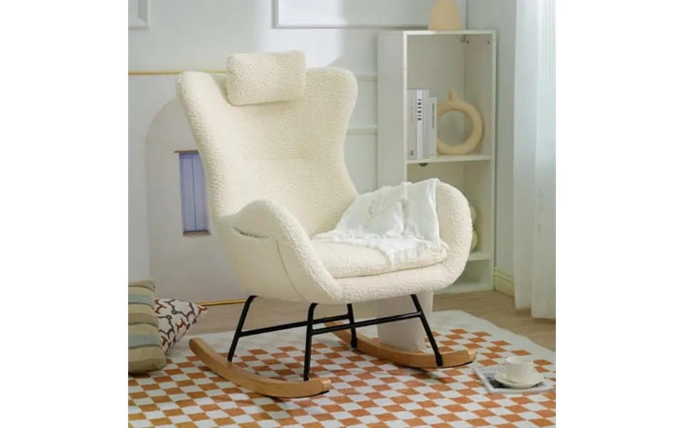 Nursery Rocking Chair For Mom And Baby Modern Teddy Fabric Upholstered Glider Rocker Rocking Chair Padded Seat With High