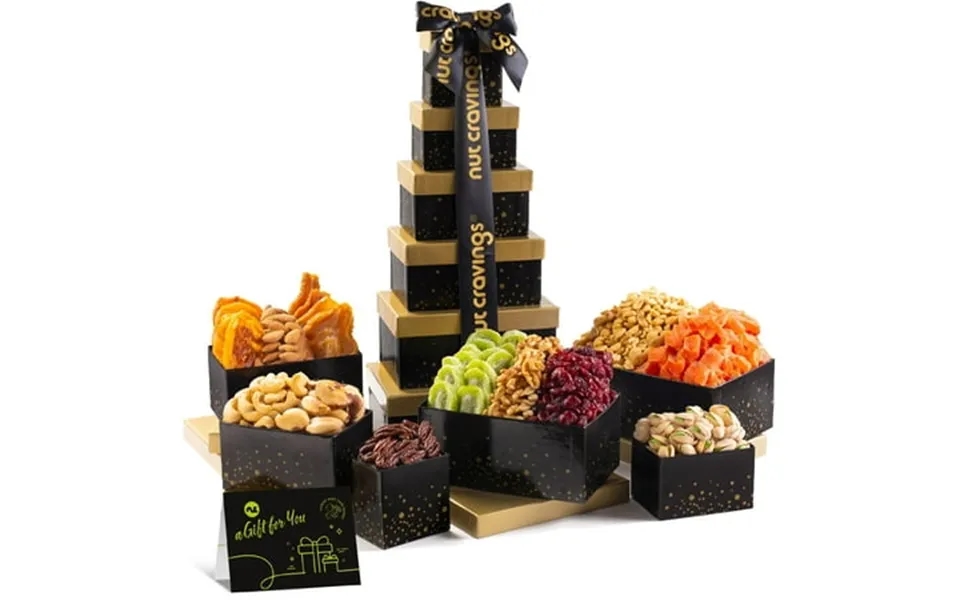 Nut Tmh1 Cravings Gourmet Collection Valentines Day Dried Fruit & Nuts Gift Basket Black Tower Ribbon 12 Assortments Gal