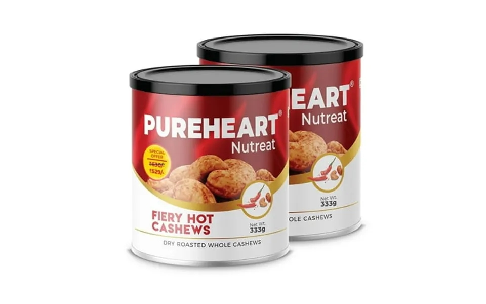 Nutreat Fiery Hot Cashews By Pureheart 333gm Natural Premium Spicy Roasted Whole Cashew Nuts Kaju Dry Fruit Crunchy & De