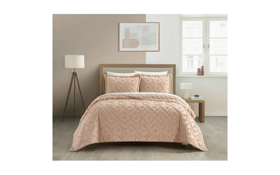 Ny&co. Home Cody 3-piece Clip Jacquard Cotton Quilt Set King Dusty Rose