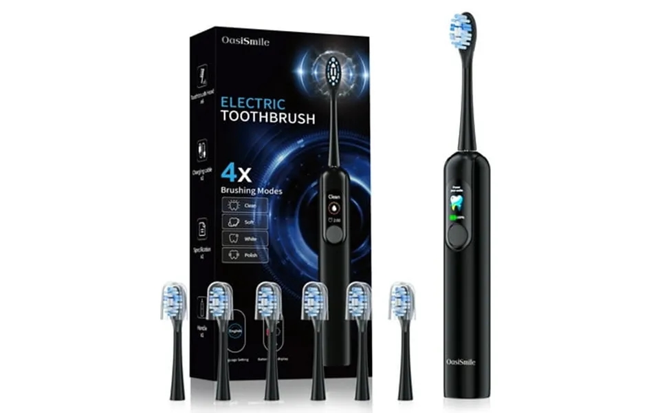 Oasismile Sonic Electric Toothbrush For Adults With Smart Display 6 Soft Rubber Wrap Brush Heads 90-day Battery Life 2-m