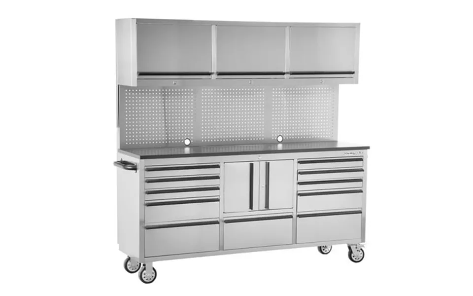Oemtools Oem24615 72 11-drawer Cabinet And Upper Cabinet Rolling Tool Box Featuring A Workbench Metal Pegboard And Eva D