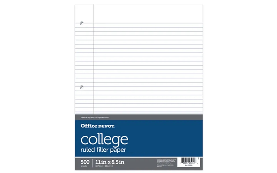 Office Depot Ruled Filler Paper 3-hole Punched 16-lb College Ruled With Margin 10 1 2in X 8in Ream Of 500 Sheets 09226od