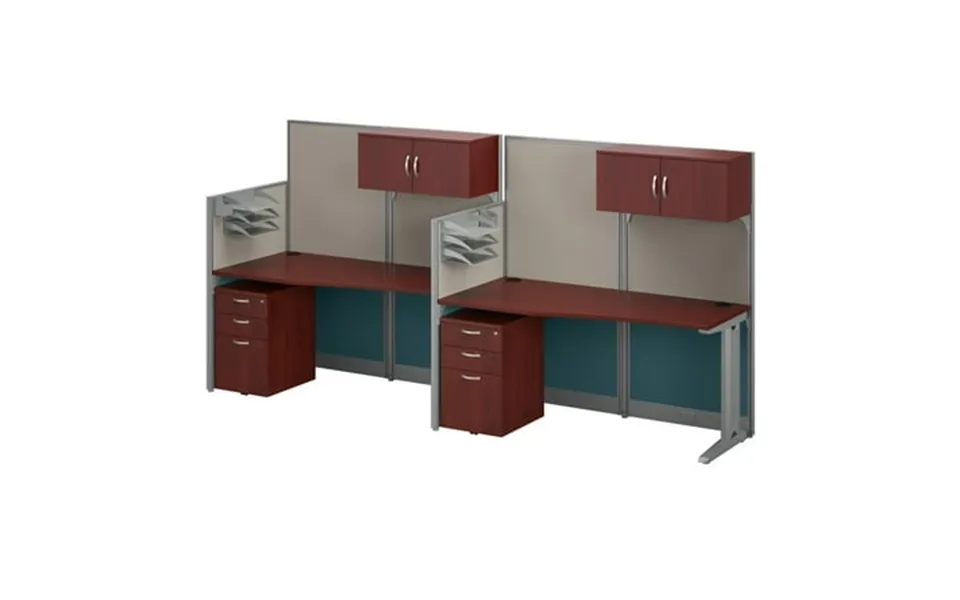 Office In An Hour 2 Person Cubicle Desk Set In Hansen Cherry - Engineered Wood