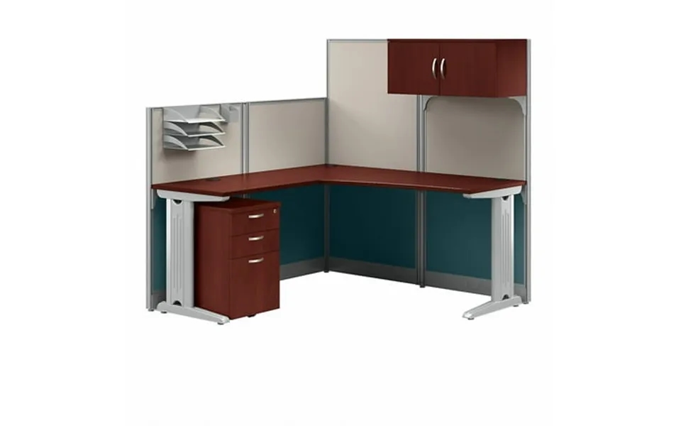 Office In An Hour L Shaped Cubicle Desk Set In Hansen Cherry - Engineered Wood
