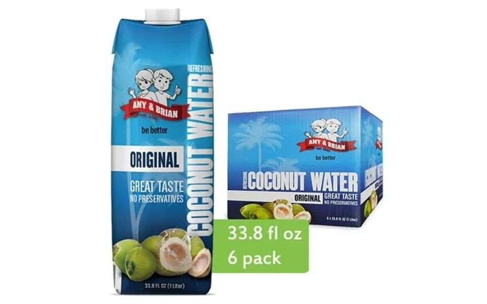 Official Amy & Brian Pure Coconut Water 1 Liter Pack Of 6 Non-gmo & No Added Sugar