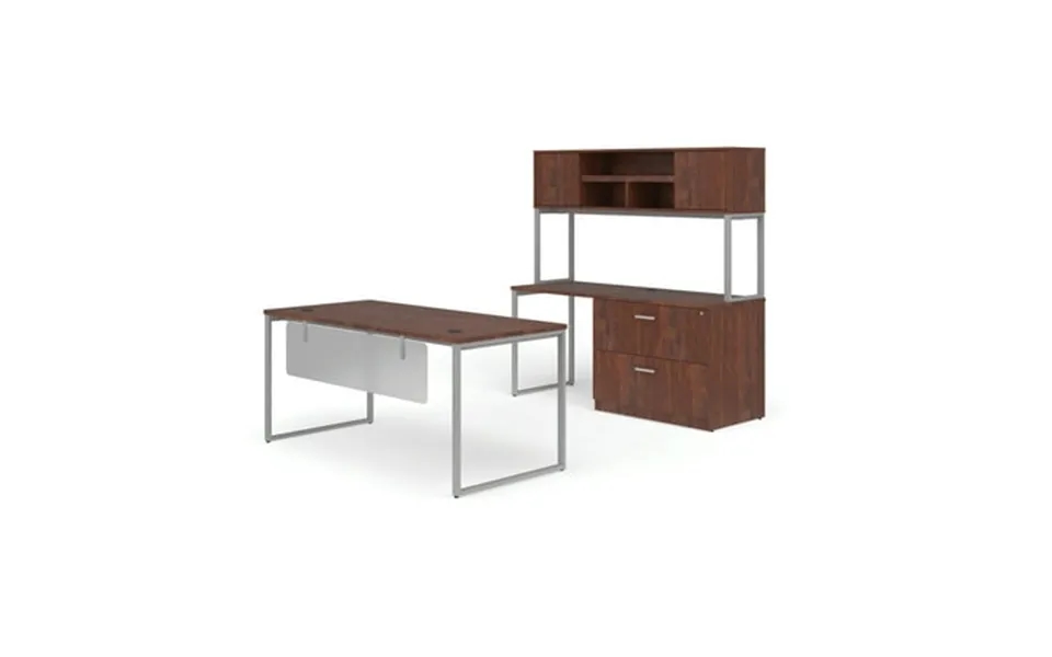 Ofm Fulcrum Series Office Furniture Set 66 Table Desk 66 Credenza Lateral Filing Cabinet Hutch Modesty Panel In Cherry