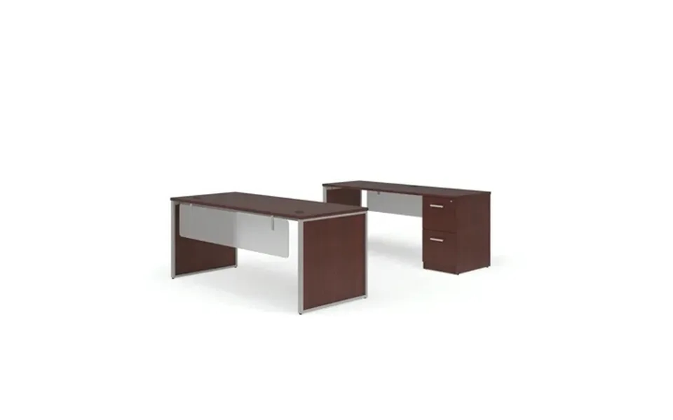 Ofm Fulcrum Series Office Furniture Set 72 Table Desk 72 Credenza Filing Cabinet Modesty Panel Leg Panels In Mahogany