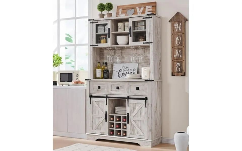 Okd Farmhouse Buffet Cabinet With Storage 72 Height Wine Bar Cabinet With Sliding Barn Door And 3 Drawers Storage Coffee