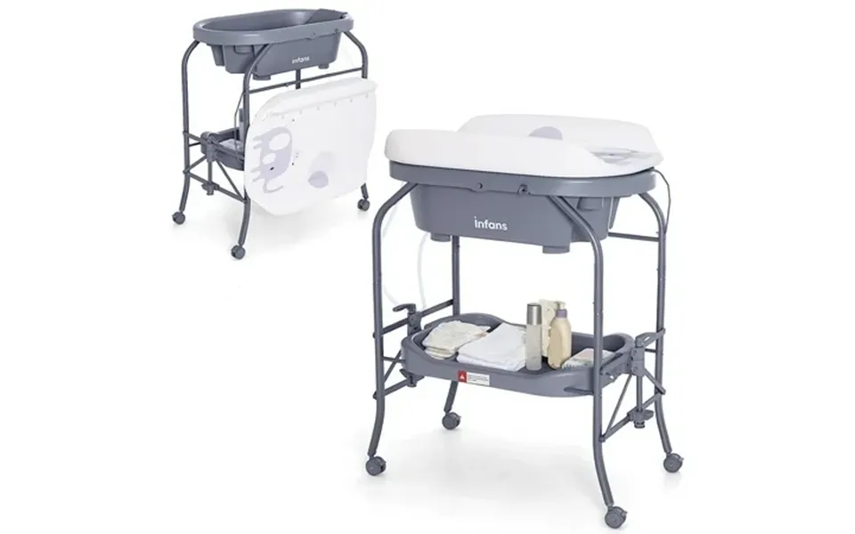 Olakids 2 In 1 Baby Changing Table With Bath Tub Unit Folding Diaper Dresser Station With Wheels Waterproof Pad Storage