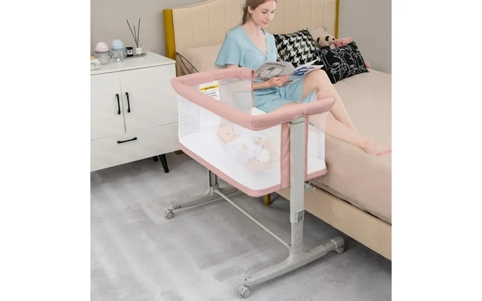 Olakids 3 In 1 Baby Bassinet Bedside Sleeper For Newborn Folding Crib With Mattress Travel Bag Wheels 4-sided Mesh Cradl