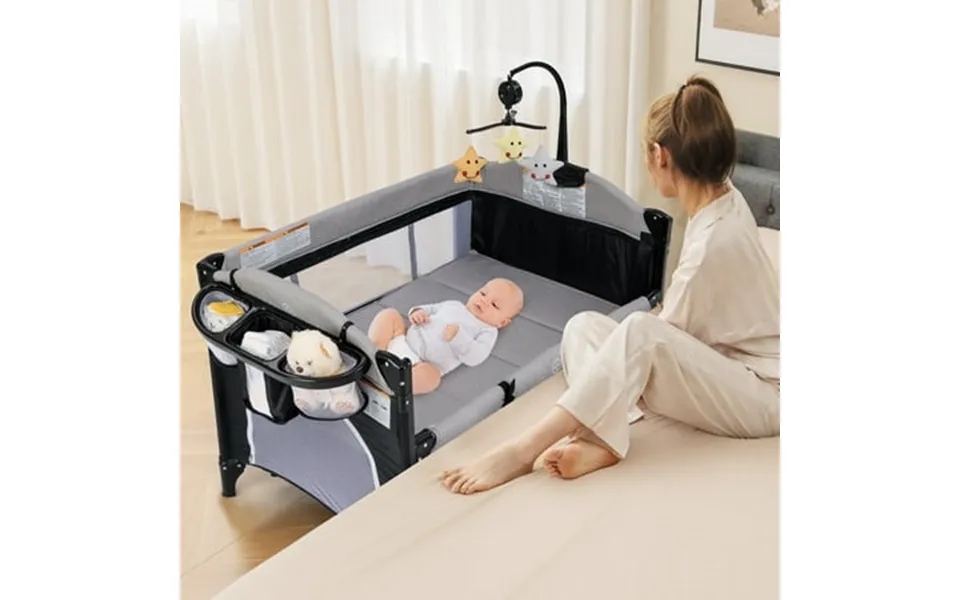 Olakids Baby Bedside Sleeper With Bassinet Diaper Changer Mattress Carry Bag Music Box & Hanging Toys Foldable Bedside C
