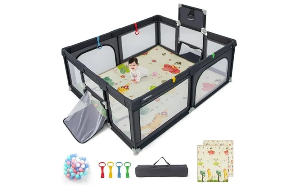 Olakids Baby Playpen 74 X 62 Extra Large Baby Play Yard With Crawling Mat 50 Ocean Balls 4 Pill Up Rings Basketball Hoop