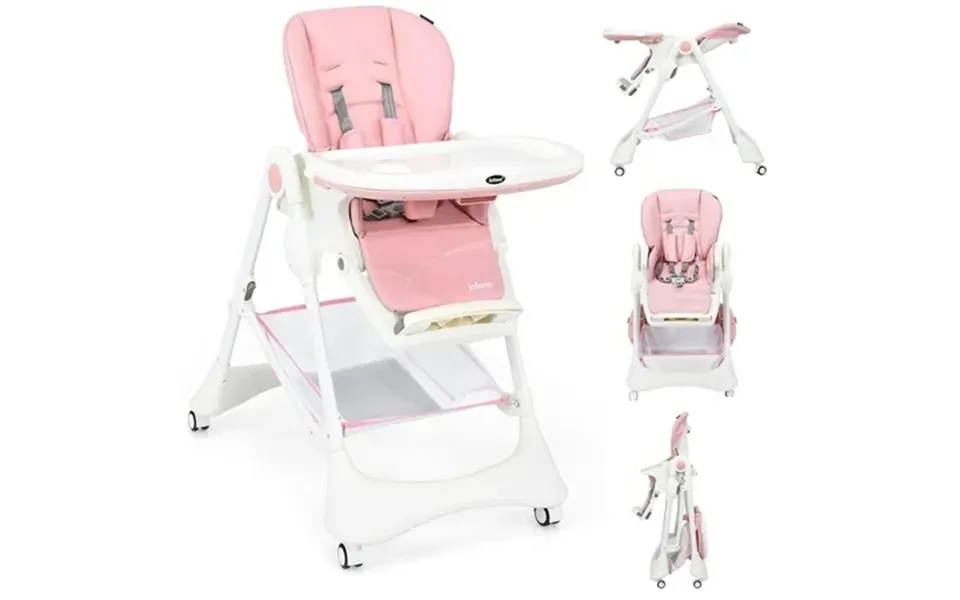 Olakids High Chair With One-hand Removable Tray 4 Lockable Wheels & Large Storage Basket - Multi-adjustable Height Footr