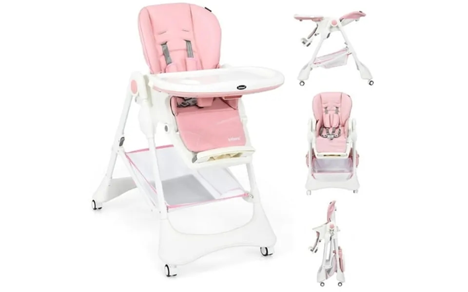 Olakids High Chair With One-hand Removable Tray 4 Lockable Wheels & Large Storage Basket - Multi-adjustable Height Footr