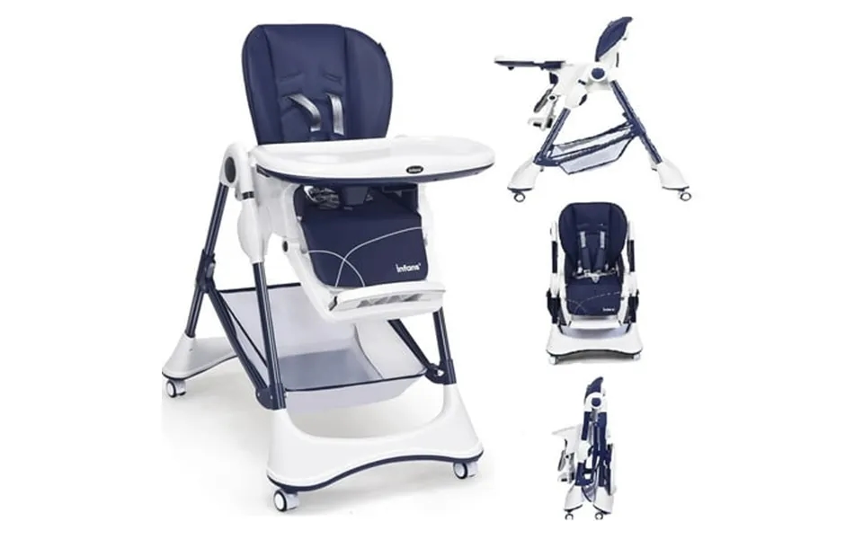 Olakids High Chair With One-hand Removable Tray 4 Lockable Wheels & Large Storage Basket - Multi-adjustable Height Recli