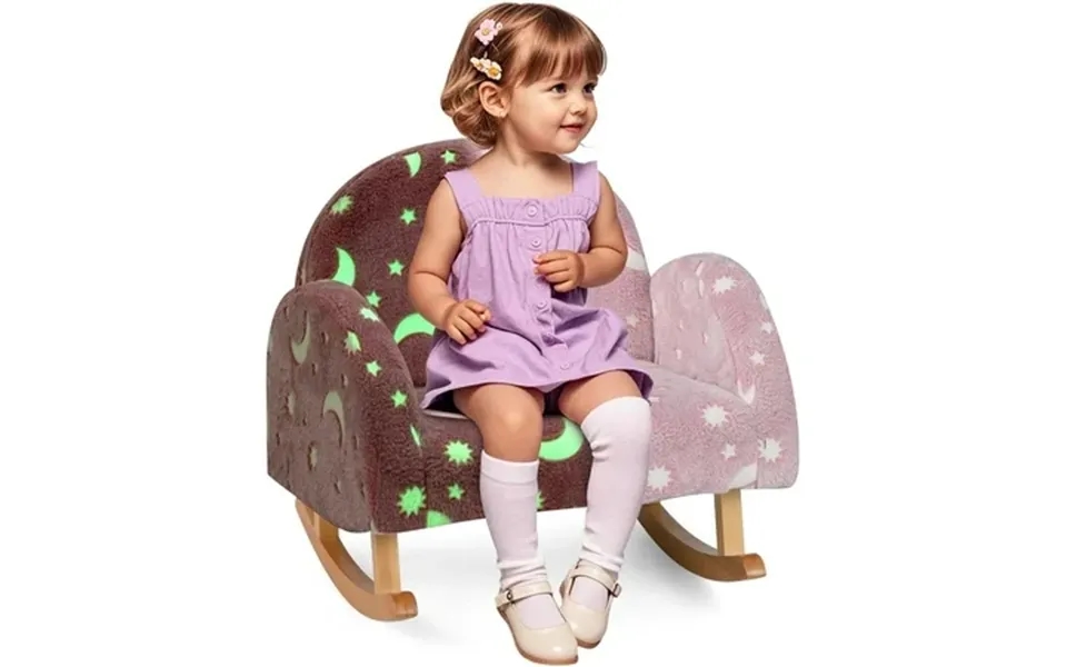 Olakids Kids Sofa With Glow In The Dark Toddler Rocking Chair With Solid Wooden Frame Anti-tipping Upholstered Comfy Foa