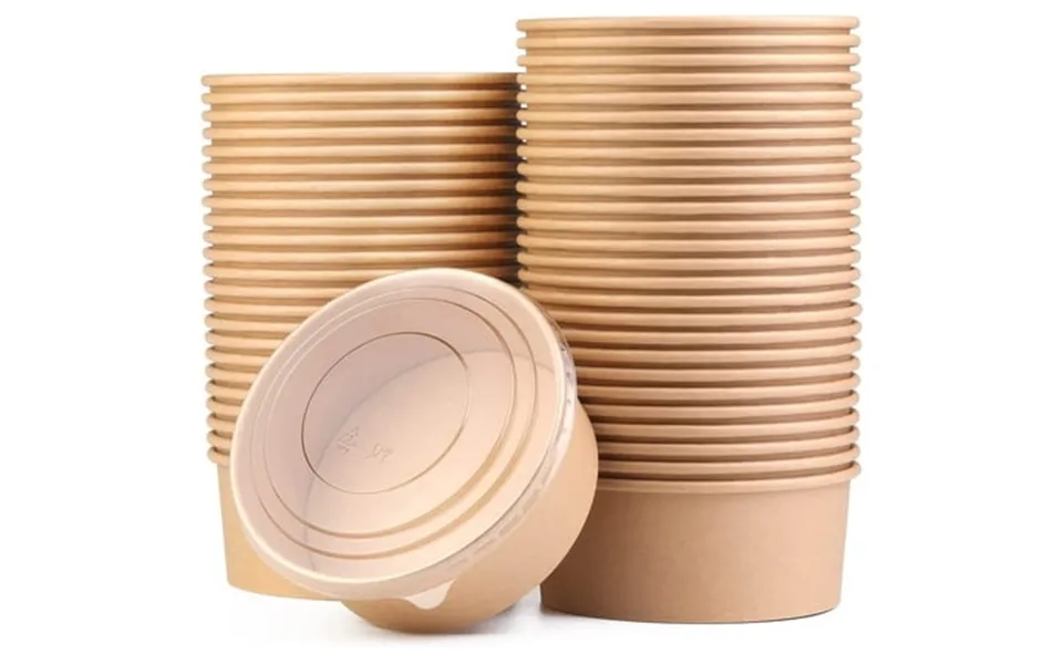 Olurrisa Large Kraft Bowls 37oz 50pcs Disposable Paper Salad Bowls With Lids Round Paper Food Containers For Meal Prep T