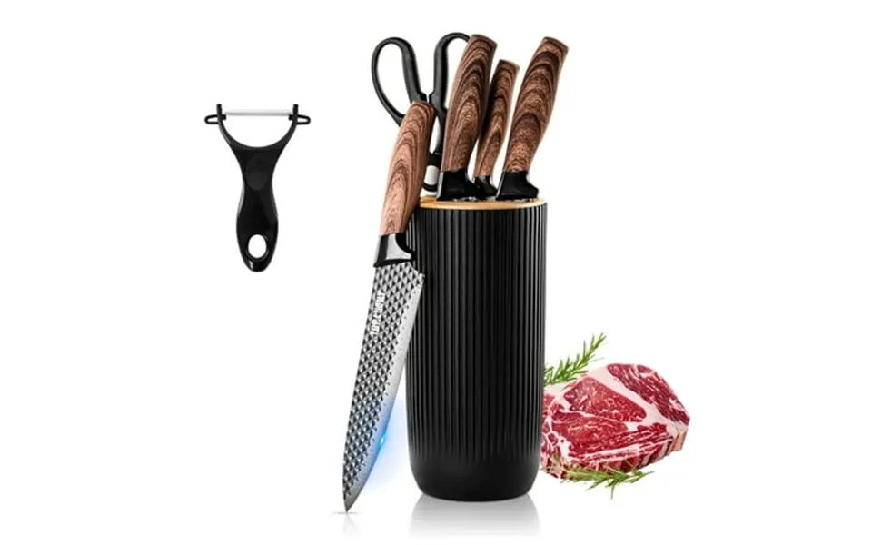 Onekawa 6-piece Knife Set Stainless Steel Kitchen Knives With Universal Block For Home Black