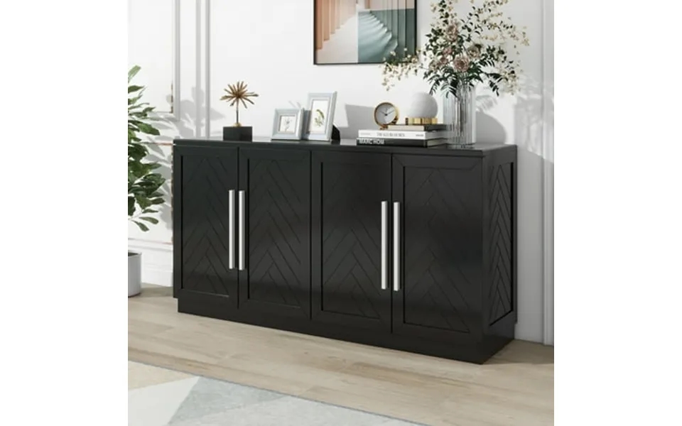 Onme Sideboard With 4 Doors Large Storage Space Buffet Cabinet With Adjustable Shelves And Silver Handles For Kitchen Di