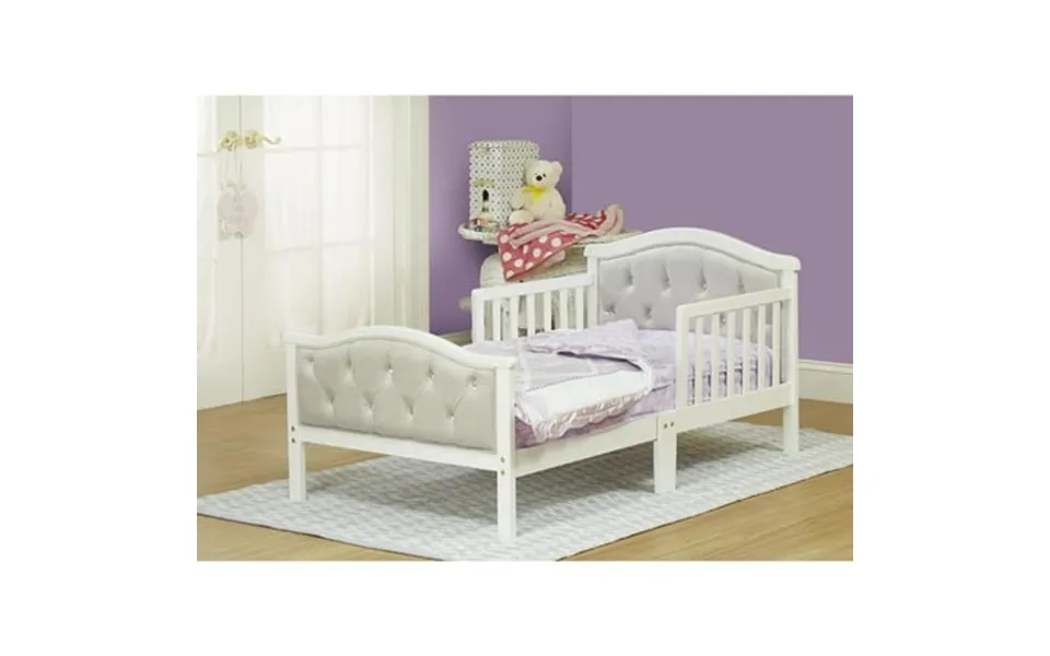 Orbelle Contemporary Solid Wood Toddler Bed In French White Padded Gray