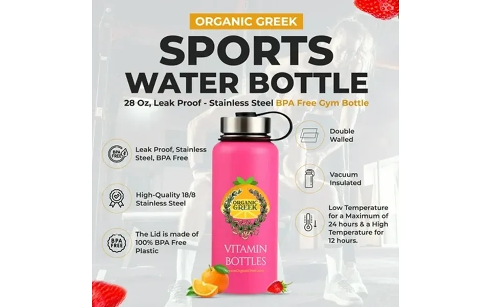 Organic Greek Sports Water Bottle - 28 Oz Leak Proof