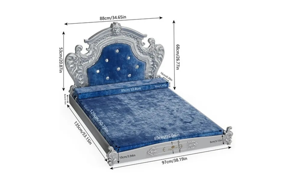 Orthopedic Washable Velvet Dog Bed With Removable Cover Wooden Bed Frame 54 L X 38 W X 27 H - Blue