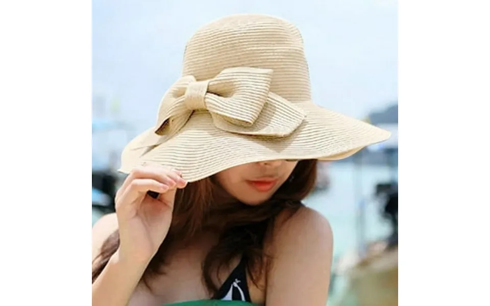 Ounona Fashion Foldable Women S Girls Sweet Bowknot Wide Brim Floppy Summer Straw Sun Hat Beach Beige