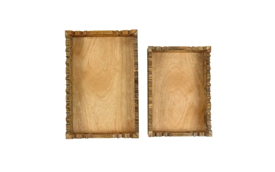Oussum Wooden Serving Trays Rectangle Handcrafted Nested Serving Tray Set Of 2