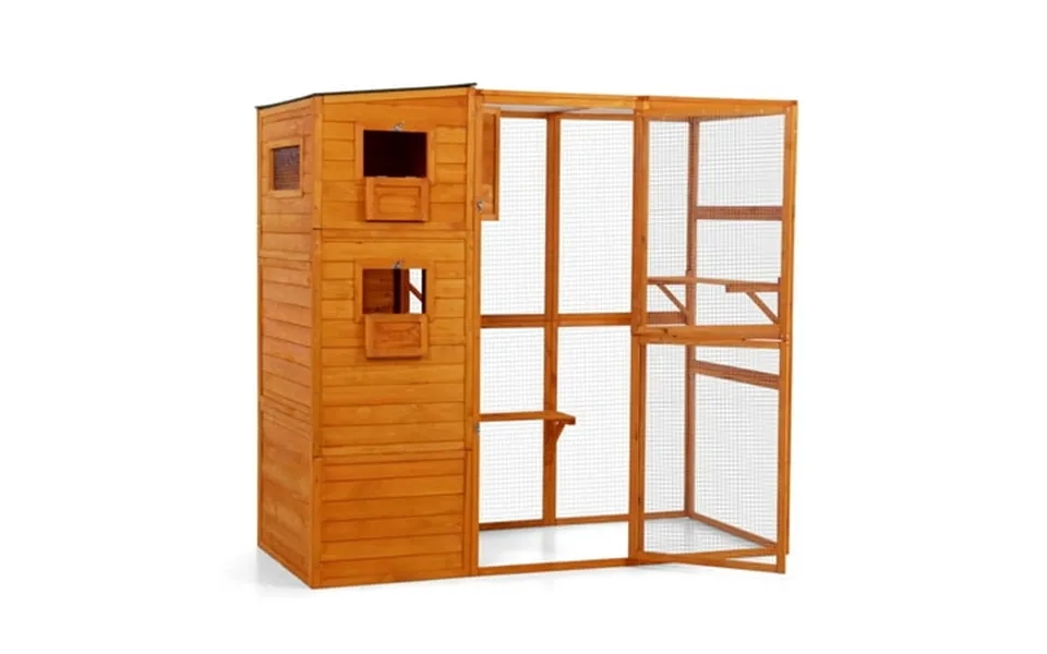 Outdoor Catio For Cat 70 H Wooden Cat Enclosure Large Indoor Cat House Pet Cave With Waterproof Roof Platforms Resting B