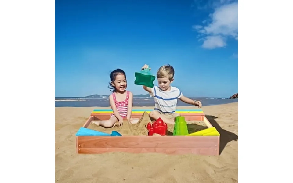 Outdoor Kids Sandbox With Bench Seat Storage Wooden Sandbox Play Toys Center For Kids Toddler Aged 3-8 For Boys And Girl